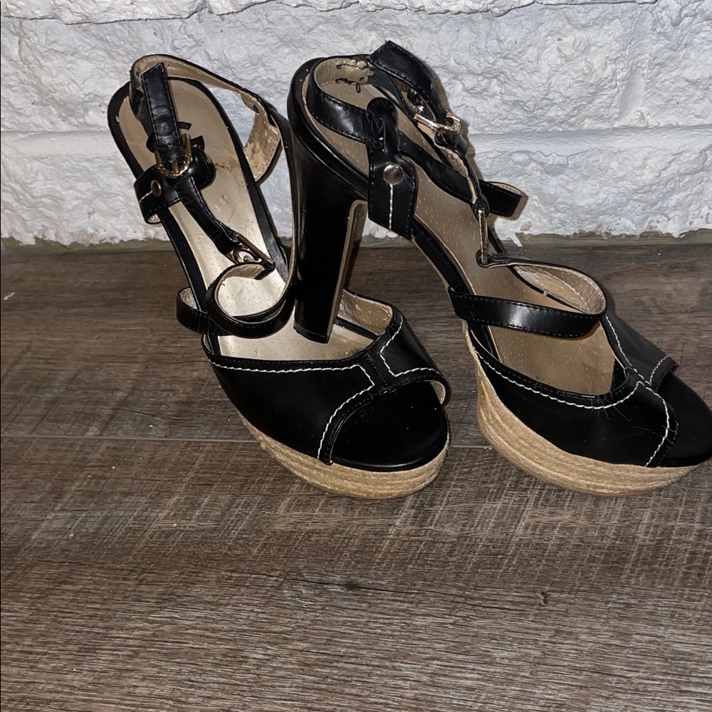 Guess Black Platform Heels with Tan Accents